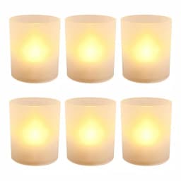 LUMABASE Flameless Votive LED Candles with Amber Frosted Plastic Holders, 6 Count thumbnail 1