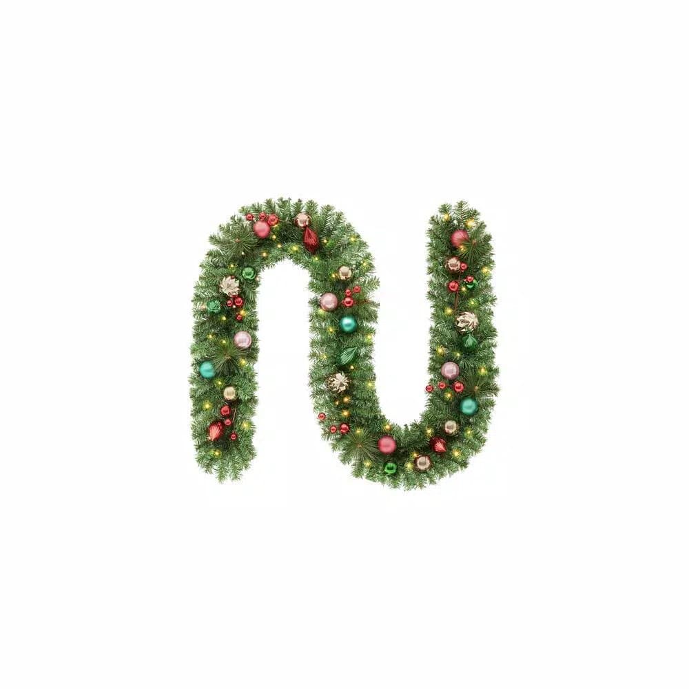 Home Accents Holiday 9 ft. Fantasleigh Pre-Lit LED Artificial Christmas Garland with Ornaments