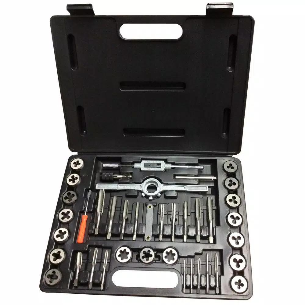 Drill America 40-Piece Carbon Steel NC and NF Tap and Die Set with Round Dies