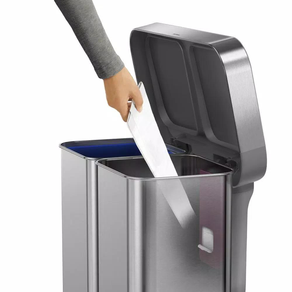 simplehuman 15 Gallon Dual Compartment Stainless Steel Step Trash Can and Recycling Bin
