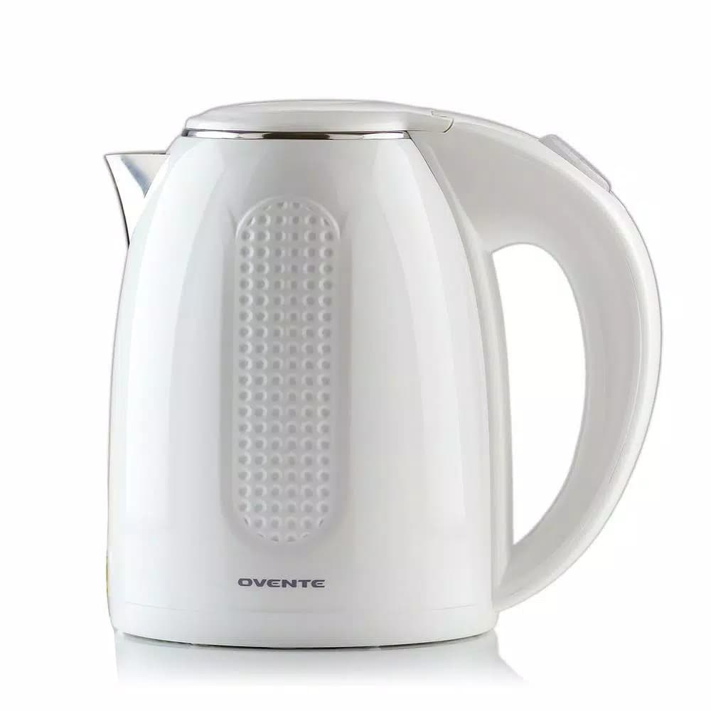 Ovente 1.7L Electric Kettle, White Stainless Steel BPA-Free Water Boiler with Auto Shut-Off