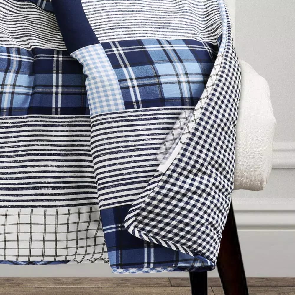 Lush Decor Greenville Navy Blue Reversible Plaid Cotton Throw Blanket