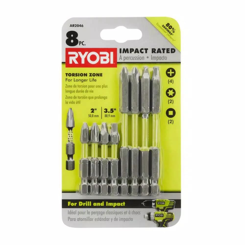 RYOBI 8-Piece Impact Rated Driving Bit Set with Torsion Zone