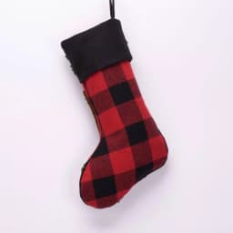 Glitzhome 19 in. Plaid Christmas Stocking with Handmade Rug Hooked Bear and Embroidery thumbnail 3