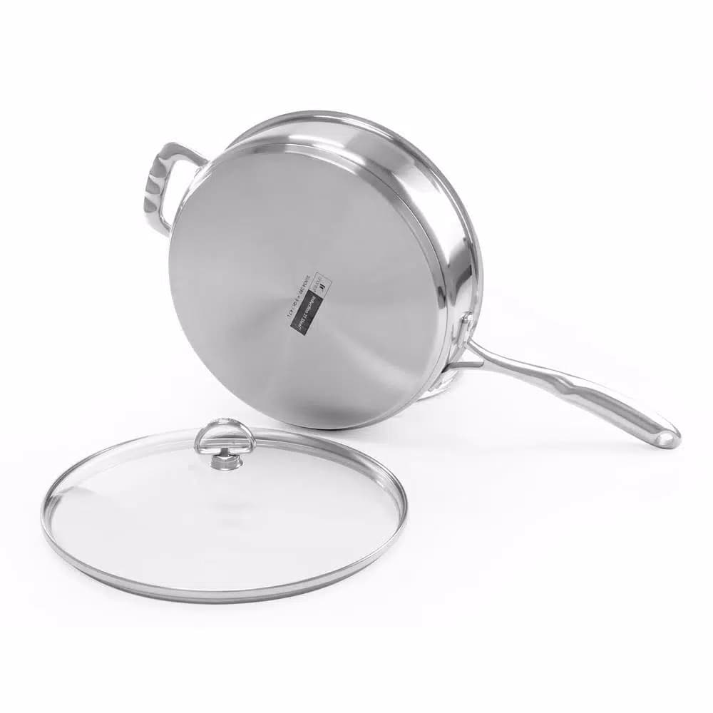 Chantal Induction 21 Steel 11.5 in. Stainless Steel Saute Skillet with Glass Lid, Brushed Stainless Steel