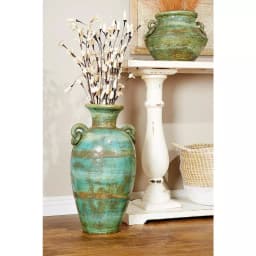 LITTON LANE 23-Inch Distressed Ceramic Amphora Vase - Green, Black, and Yellow Mediterranean Style Floor Vase thumbnail 7