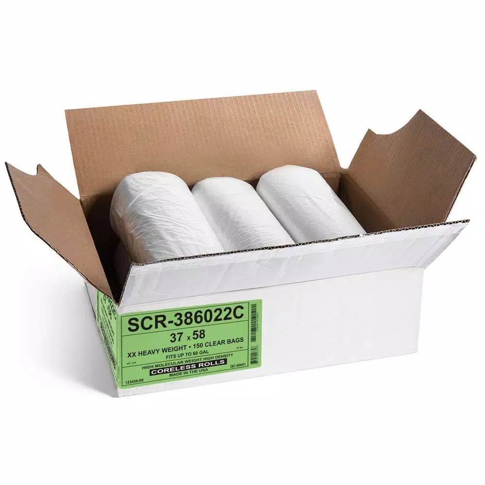 Unbranded Clear Source Reduction High Density Trash Bags, 55-60 Gallon, 0.67 Mil, 150 Count
