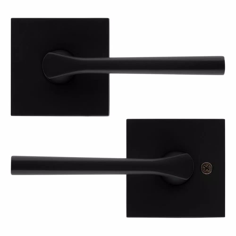 Kwikset Lisbon Square Matte Black Interior Passage Door Lever