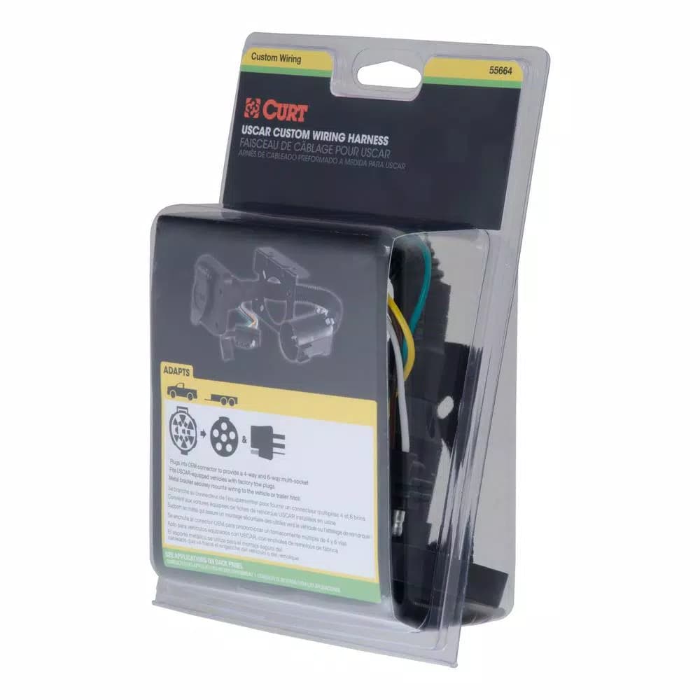 CURT Dual-Output 6-Way Round and 4-Way Flat Trailer Wiring Adapter for USCAR Connectors