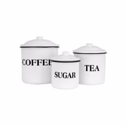 3R Studios 3-Piece White Metal Kitchen Canister Set with Coffee, Tea, and Sugar Labels thumbnail 3