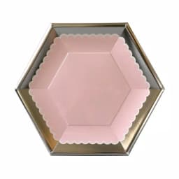 Sugar Plum Party SugarPlum Collection Hexagon Blush Pink Dinner Plates with Metallic Silver Rim, 16-Piece Set thumbnail 1