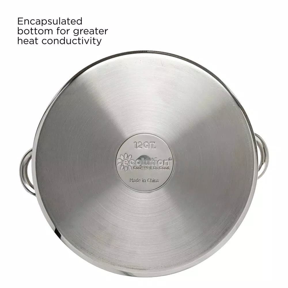 Ecolution Pure Intentions 12 Qt. Stainless Steel Stock Pot with Glass Lid