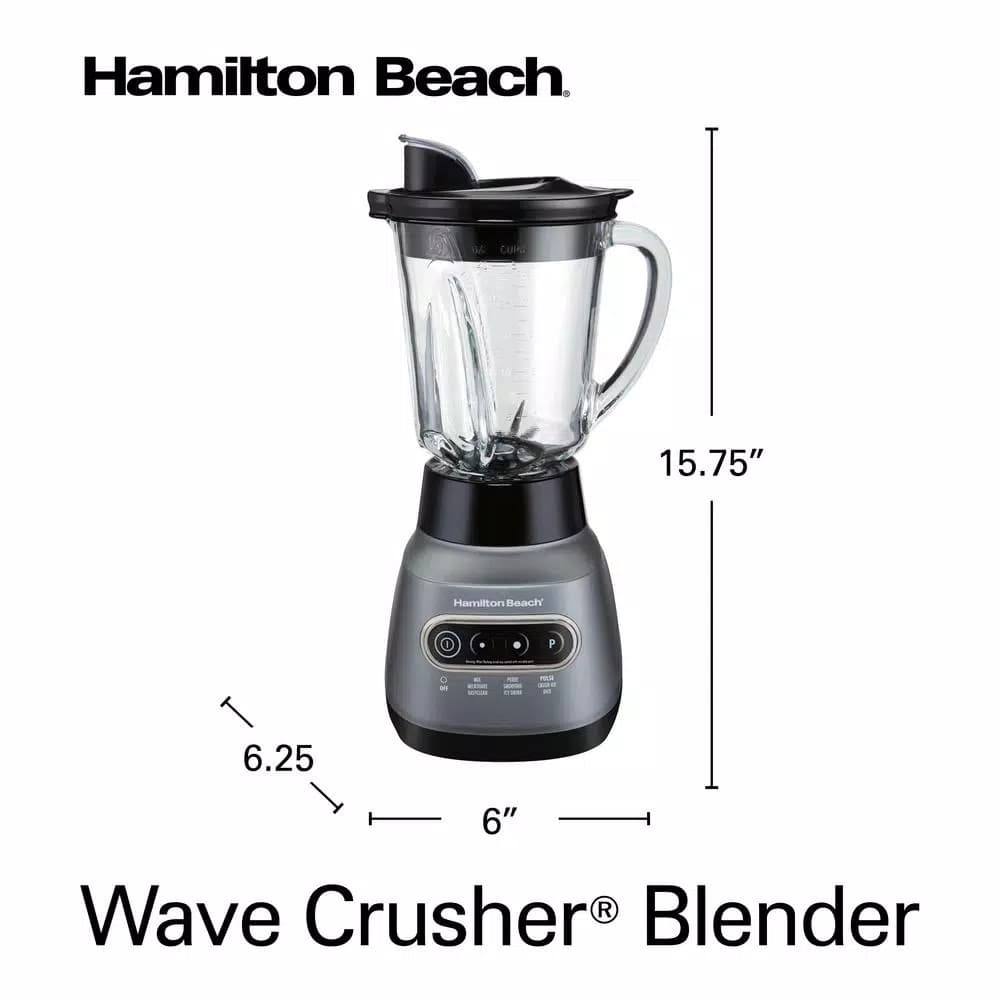 Hamilton Beach Wave Crusher 800W Blender with 40 oz. Pitcher and 20 oz. Travel Jar, Gray