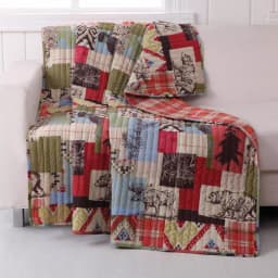 Greenland Home Fashions Rustic Lodge Multi Quilted Cotton Throw Blanket with Moose and Bear Wildlife Print thumbnail 1