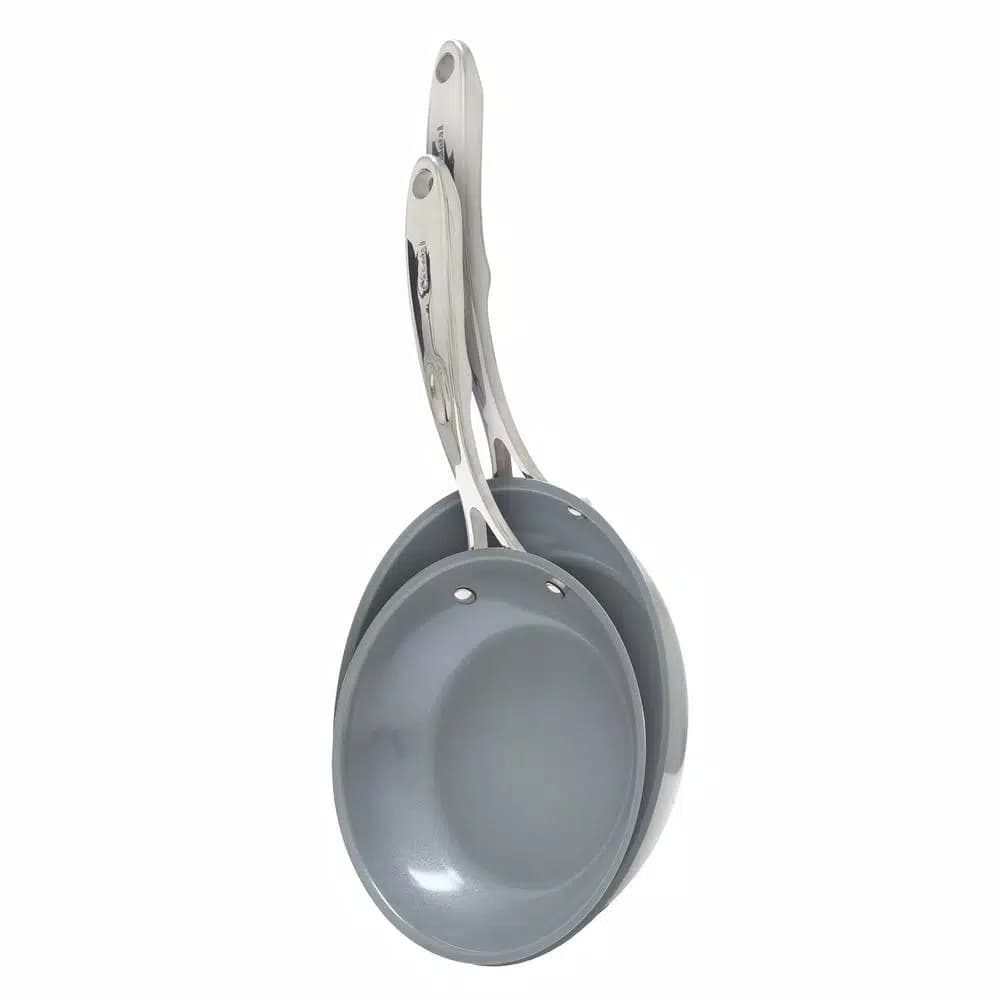 Chantal Induction 21 Steel 2-Piece Ceramic Nonstick Stainless Steel Frying Pan Set, Brushed Stainless Steel