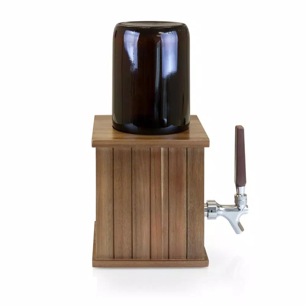 Picnic Time Growler Tap Beverage Dispenser with 64 oz. Amber Glass Growler and Acacia Wood Base