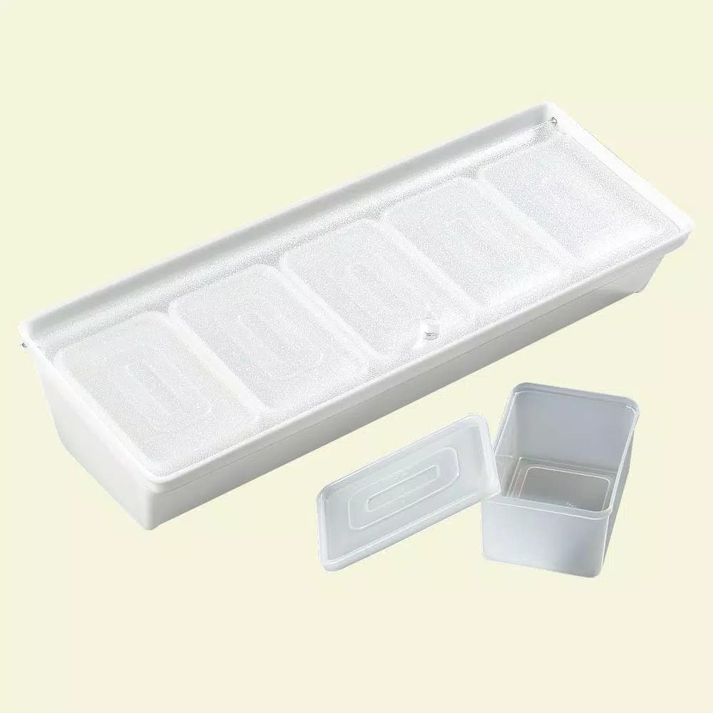 Carlisle White Plastic Bar Condiment Caddy with Lid and Five 1.25 pt. Inserts