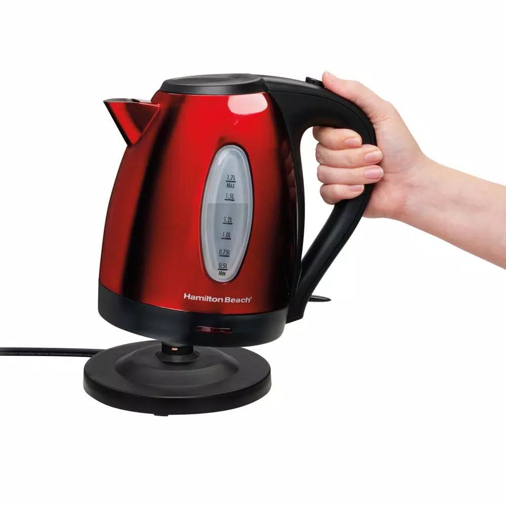 Hamilton Beach 7-Cup Stainless Steel Electric Kettle, 1.7L Rapid Boil Water Boiler, Red