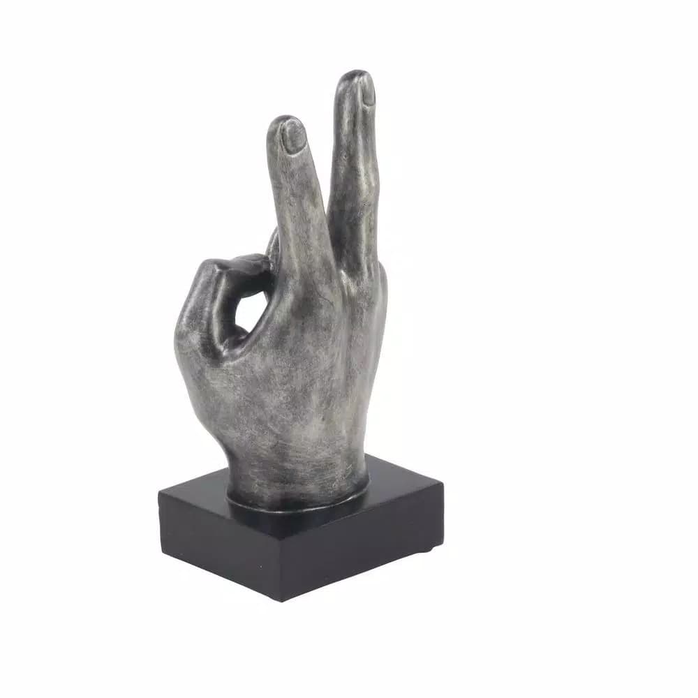 LITTON LANE Modern Reflections Hand Sign Polystone Sculpture Set, Silver Distressed Finish (Set of 3)