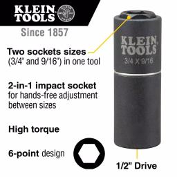 Klein Tools 1/2 in. Drive 2-in-1 Deep Impact Socket, 6-Point, 3/4 in. and 9/16 in. thumbnail 2