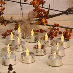 LUMABASE Silver Plated LED Tea Light Candles, 12-Count Battery Operated Flickering Amber Glow thumbnail 2