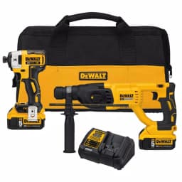 DEWALT 20V MAX XR Brushless Impact Driver and Rotary Hammer Combo Kit with (2) 5.0Ah Batteries & Charger thumbnail 1