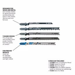 Bosch T-Shank Jigsaw Blade Set, Multi-Purpose High Carbon Steel for Wood and Metal, 5-Pack thumbnail 2