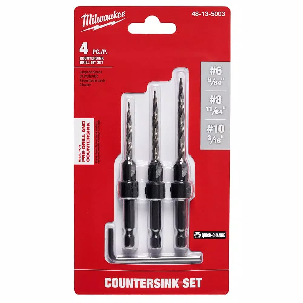 Milwaukee SHOCKWAVE 3-Piece Steel Countersink Bit Set (#6, #8, #10)
