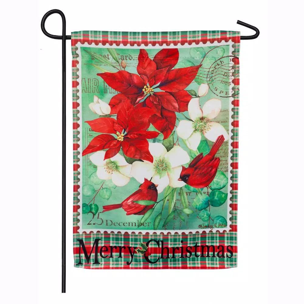Evergreen 18 in. x 12.5 in. Christmas Floral Garden Suede Flag, Double-Sided Indoor/Outdoor