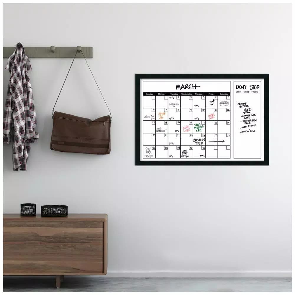 Amanti Art 38 in. W x 26 in. H Framed Glass Dry Erase Calendar Board, Mezzanotte Satin Black Wood