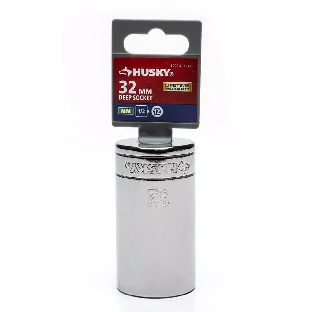Husky 1/2 in. Drive 12-Point Deep Metric Socket, 32 mm