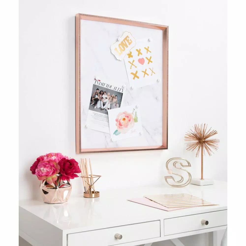 Kate and Laurel Calter Rose Gold Marble Magnetic Memo Board - Large Wall Organizer for Home or Office