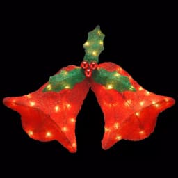 National Tree Company Pre-Lit 12 in. Sisal Bells with Holly Holiday Decoration - 45 Clear Lights thumbnail 1