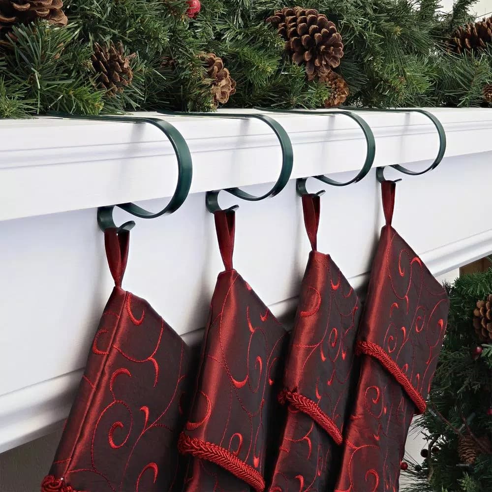 Haute Decor Original MantleClip Stocking Holder, Hunter Green (4-Pack)