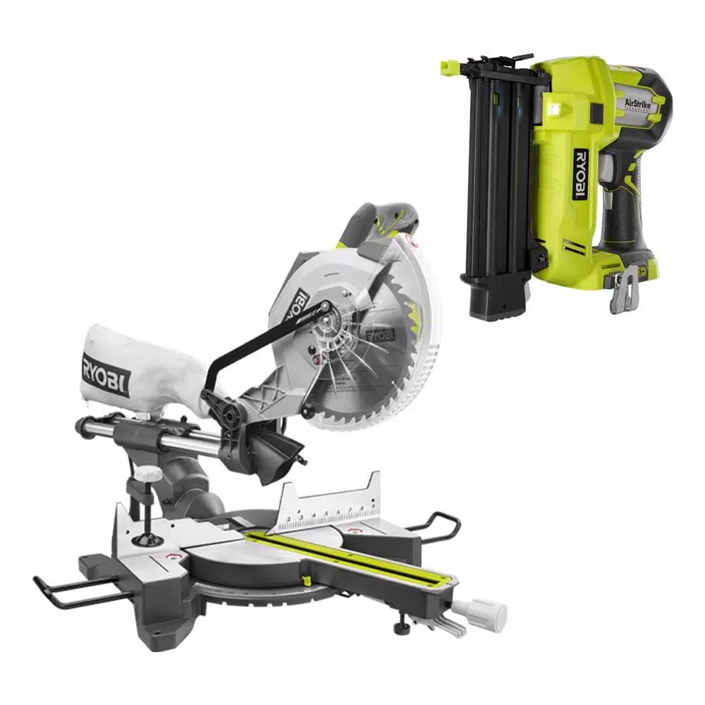 RYOBI 10 in. Sliding Compound Miter Saw & 18V ONE+ AirStrike 18-Gauge Brad Nailer Combo Kit