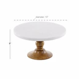 LITTON LANE 10 in. White Marble and Mango Wood Cake Stand, Brown Wood Base thumbnail 3