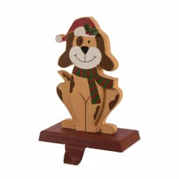 Glitzhome 7.76 in. Dog Christmas Stocking Holder - Wooden and Metal Holiday Decor thumbnail 2