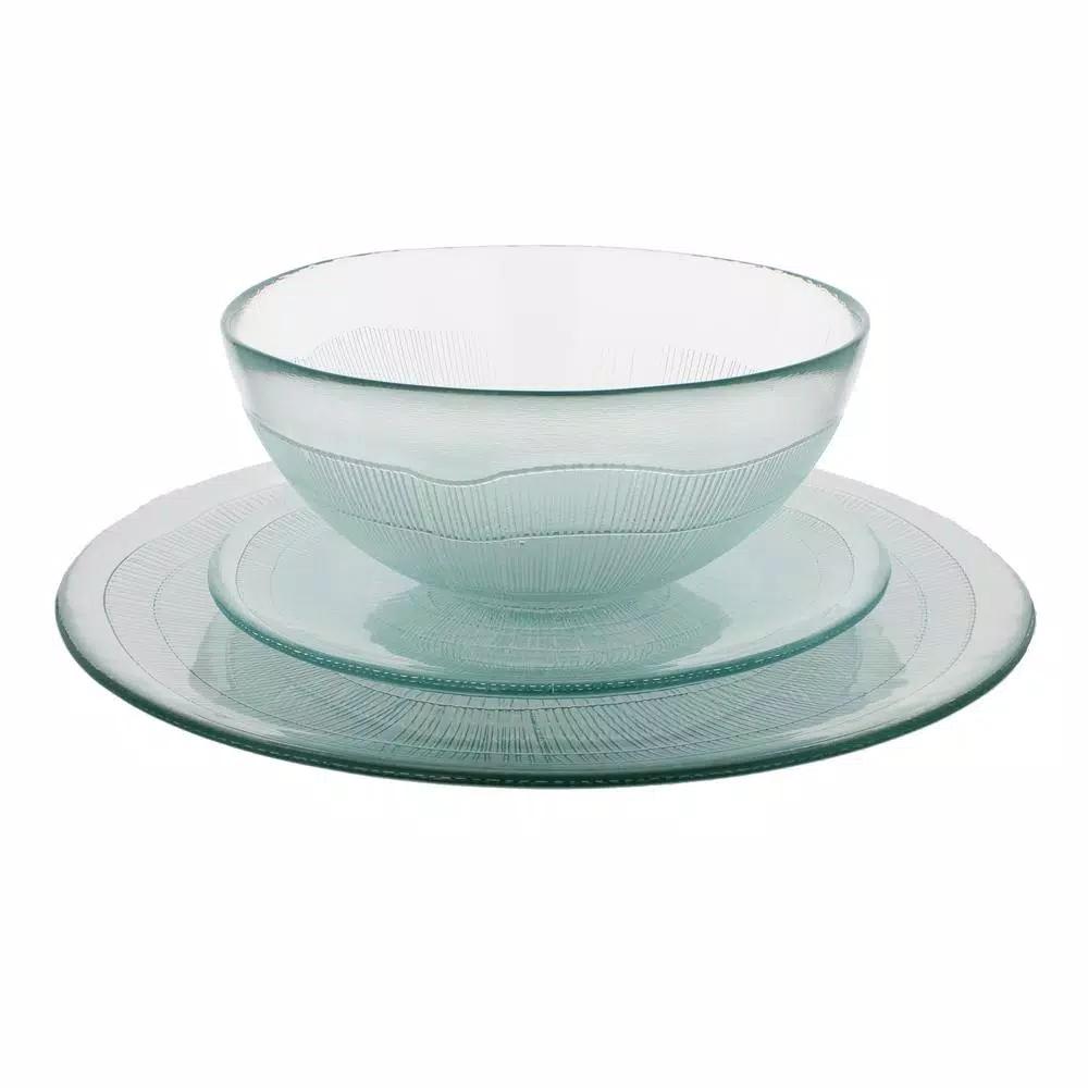 French Home Birch 12-Piece Recycled Glass Dinnerware Set, Clear, Service for 4