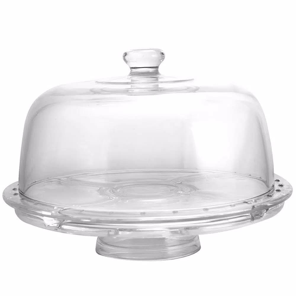 Gibson Home Great Foundations 12-in Clear Glass Cake Stand with Pedestal and Dome Lid
