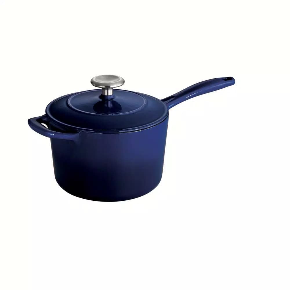 Tramontina 2.5 Qt. Enameled Cast Iron Sauce Pan with Lid, Gradated Cobalt Blue