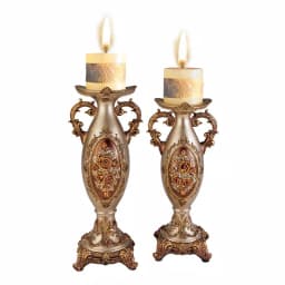 OK LIGHTING Bronze Rosie Polyresin Floral Candleholder Set of 2 - Champagne Gold Finish thumbnail 1