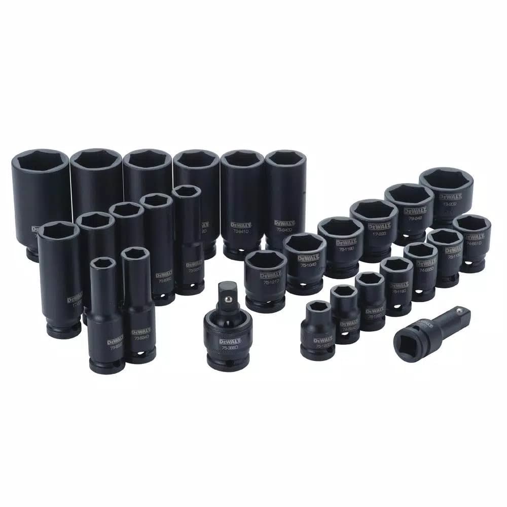 DEWALT 28-Piece 1/2 in. Drive SAE Impact Socket Set with Standard and Deep Sockets