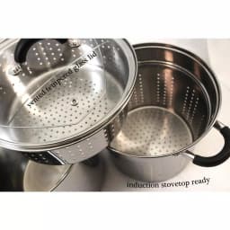 ExcelSteel 8 Qt. Stainless Steel Multi-Cooker Stock Pot Set with Steamer Insert and Silicone Handles thumbnail 4