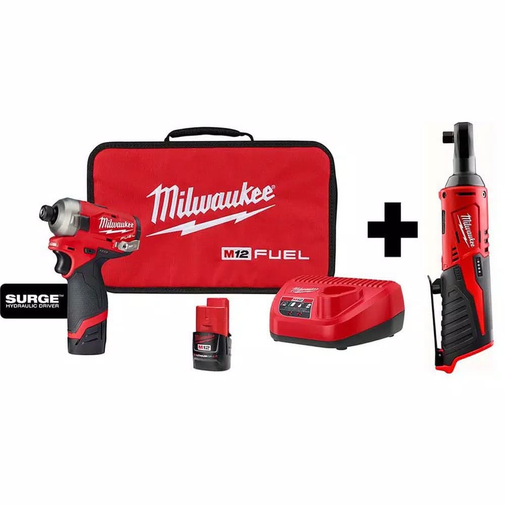 Milwaukee M12 FUEL SURGE 1/4 in. Hex Hydraulic Impact Driver Kit with M12 3/8 in. Ratchet