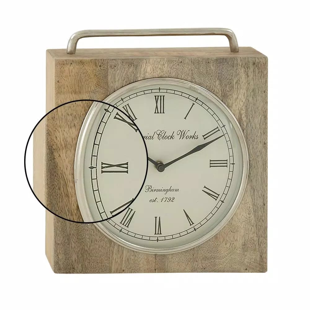 LITTON LANE Rustic Mango Wood and Iron Square Table Clock, 11 x 10 in.