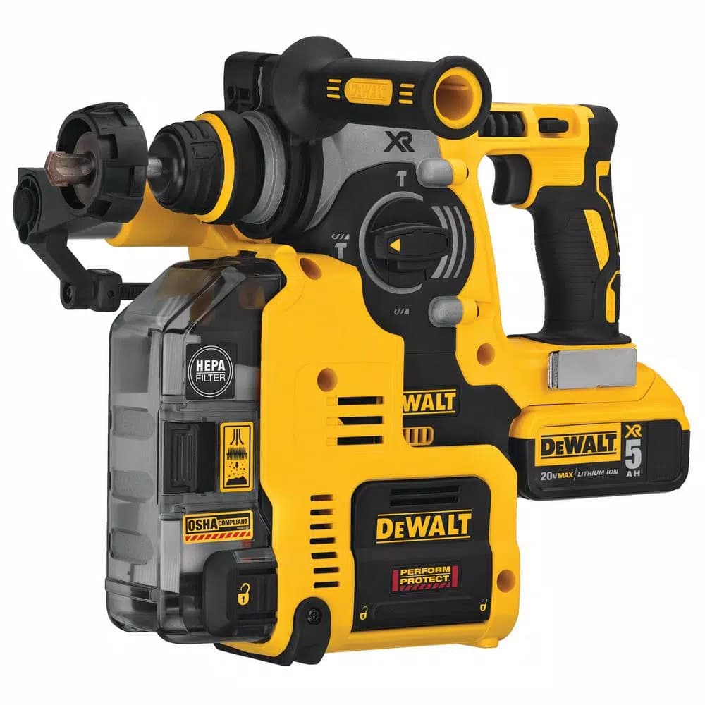 DEWALT 20V MAX XR Brushless 1 in. SDS Plus Rotary Hammer with Onboard Extractor, (2) 5.0 Ah Batteries & Charger