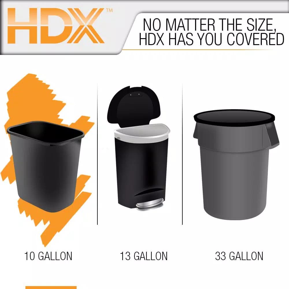 HDX 10 Gallon Clear Waste Liner Trash Bags, 0.31 Mil High-Density Polyethylene, 250 Count