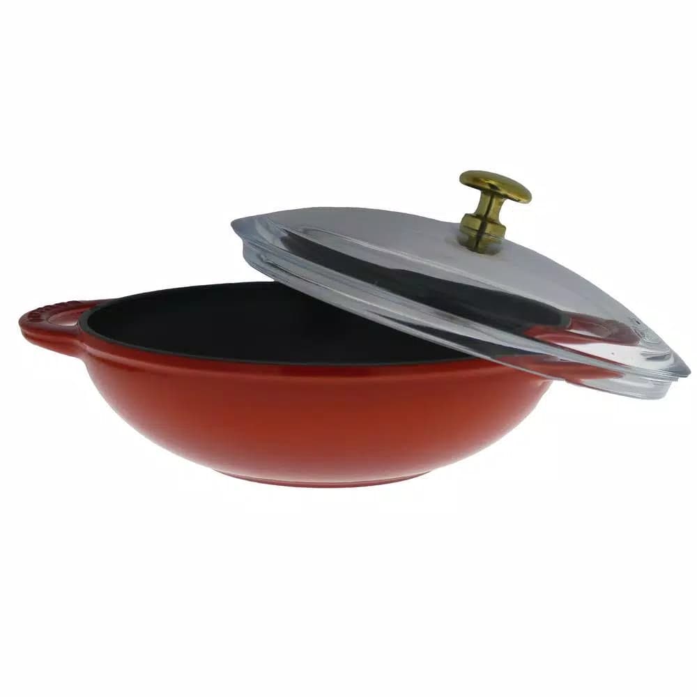 Chasseur 7 in. Red Enameled Cast Iron Mini Wok with Glass Lid