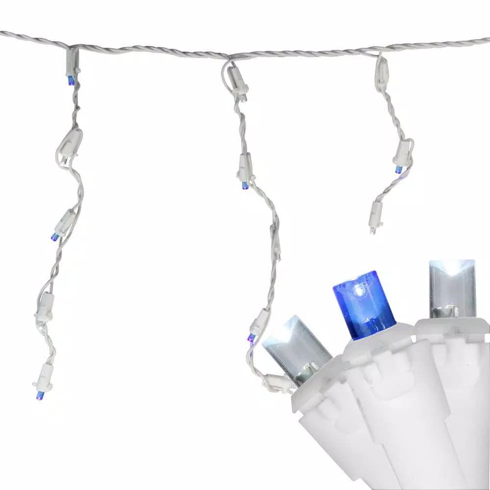 Northlight 100-Light Blue and Pure White LED Icicle Lights, 6.75 ft. Wide Angle, White Wire