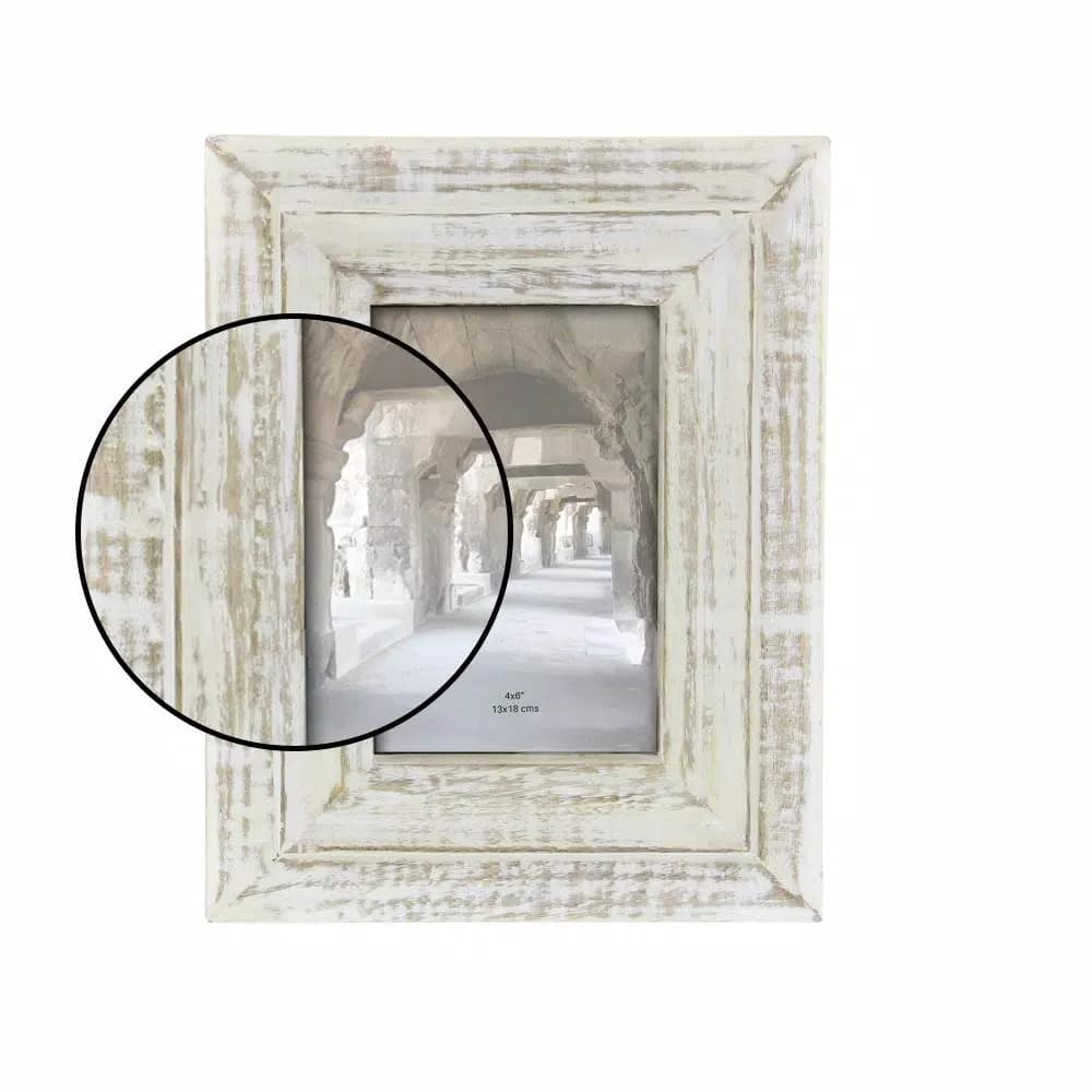 LITTON LANE 7 x 9 in. White Patina Rustic Mango Wood Picture Frame for 4x6 Photos